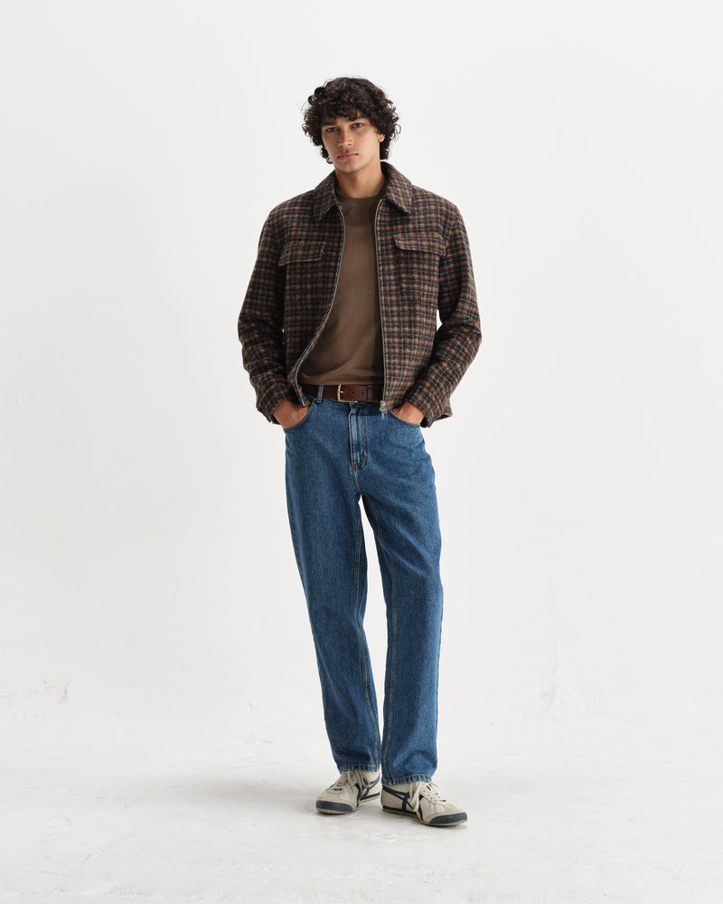 Men's Navy And Brown Drawn-Check Italian Wool Jacket | Wax London