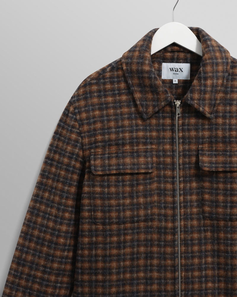Men's Navy And Brown Drawn-Check Italian Wool Jacket | Wax London