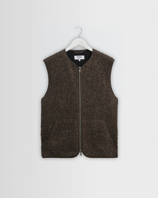 wax london men's OSSIAN GILET BOBBLE WOOL DUSTY BROWN