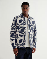 wax london men's Otto - Blue And Ecru Quilted Jacquard Overshirt