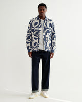 wax london men's Otto - Blue And Ecru Quilted Jacquard Overshirt