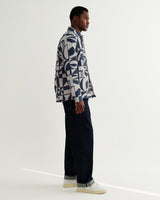 wax london men's Otto - Blue And Ecru Quilted Jacquard Overshirt