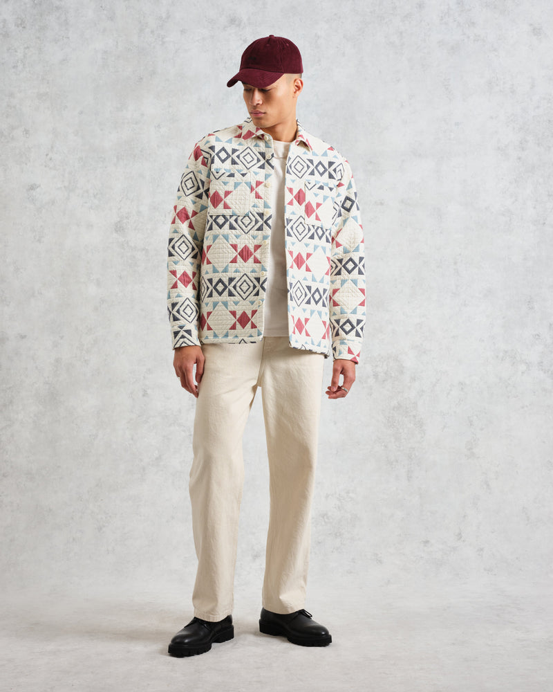 wax london Otto - Ecru And Red Quilted Overshirt