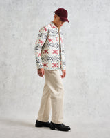 wax london Otto - Ecru And Red Quilted Overshirt