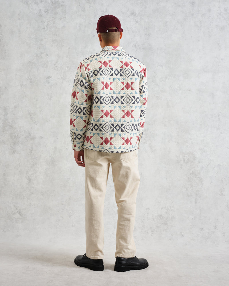 wax london Otto - Ecru And Red Quilted Overshirt