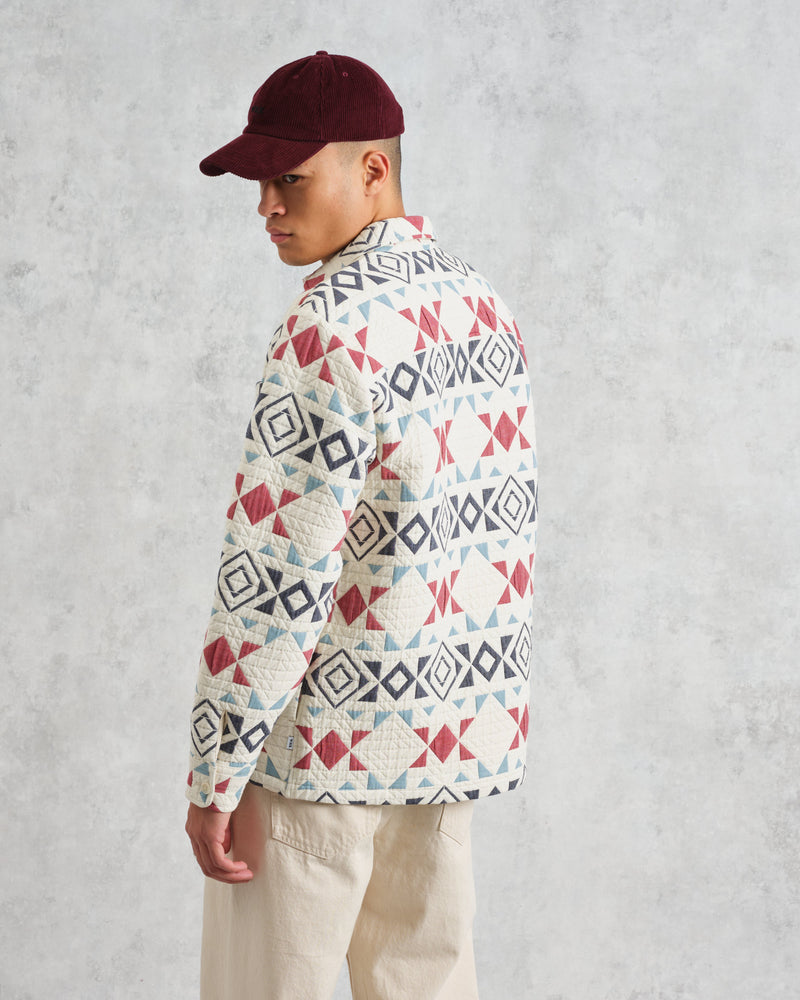 wax london Otto - Ecru And Red Quilted Overshirt