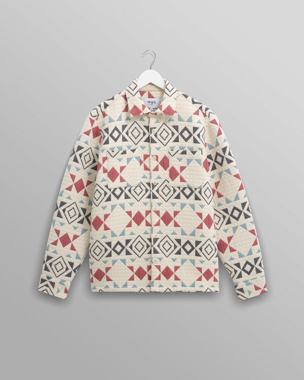 wax london Otto - Ecru And Red Quilted Overshirt