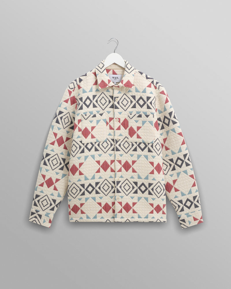 wax london Otto - Ecru And Red Quilted Overshirt