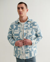 wax london men's Otto - Light Blue And Ecru Quilted Jacquard Overshirt
