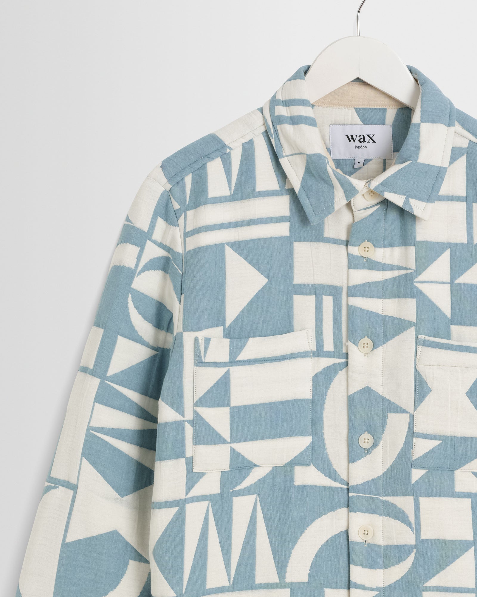 Men's Light Blue And Ecru Jacquard Overshirt | Wax London