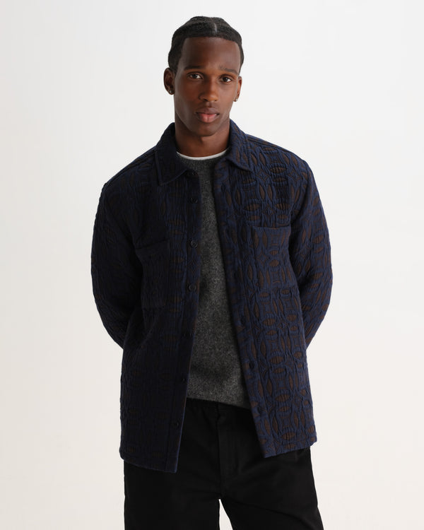wax london men's Otto - Navy And Brown Ornate Quilted Overshirt