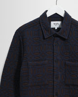wax london men's Otto - Navy And Brown Ornate Quilted Overshirt