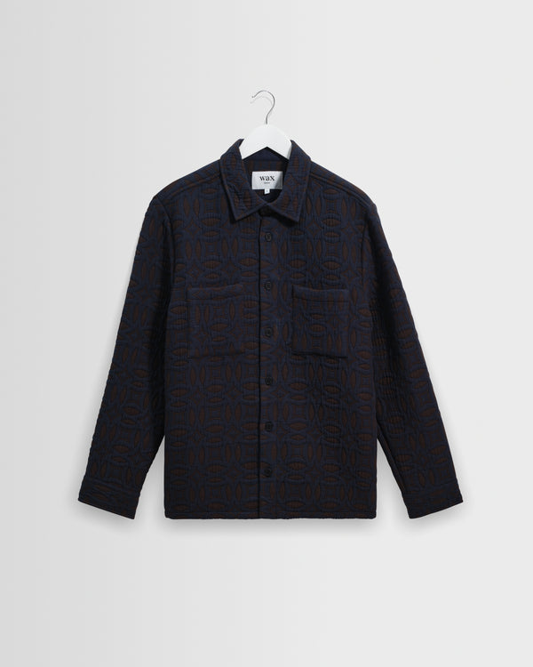 wax london men's Otto - Navy And Brown Ornate Quilted Overshirt