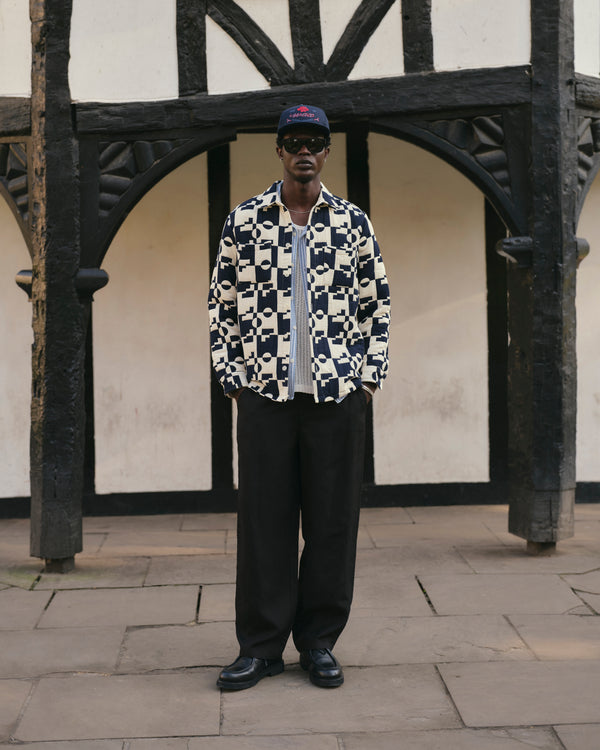 wax london Otto - Navy And Ecru Jigsaw Jacquard Overshirt