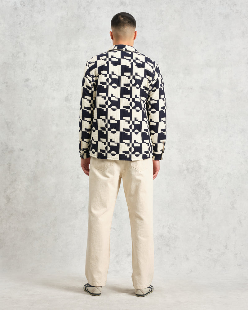 wax london Otto - Navy And Ecru Jigsaw Jacquard Overshirt