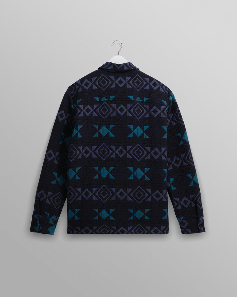 wax london men's Otto - Navy And Teal Blanket Quilted Overshirt
