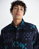 wax london men's Otto - Navy And Teal Blanket Quilted Overshirt