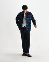 wax london men's Otto - Navy And Teal Blanket Quilted Overshirt