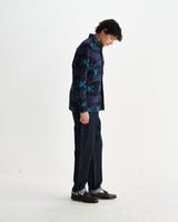 wax london men's Otto - Navy And Teal Blanket Quilted Overshirt