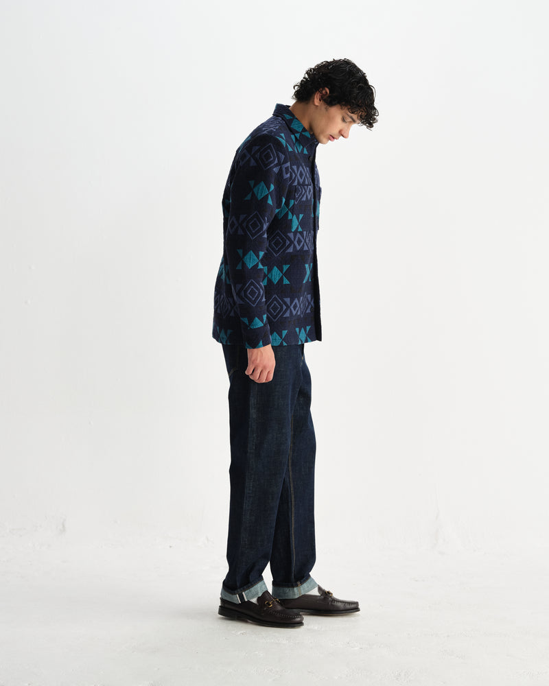 wax london men's Otto - Navy And Teal Blanket Quilted Overshirt