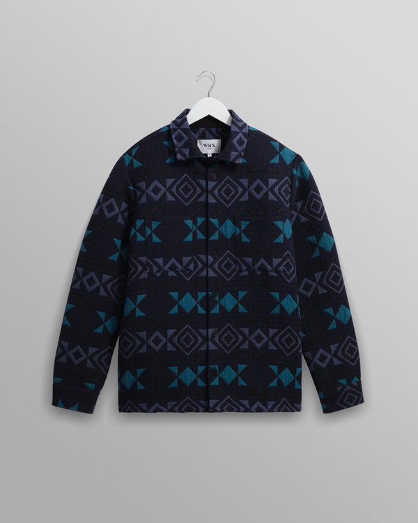 wax london men's Otto - Navy And Teal Blanket Quilted Overshirt