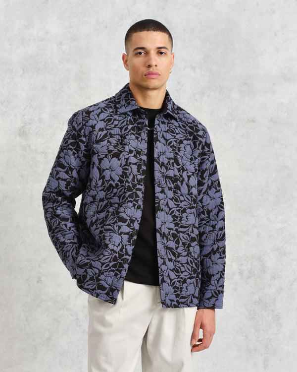 wax london Otto Overshirt Black/Blue Floral Quilt