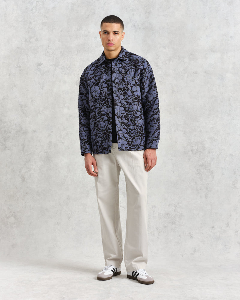 wax london Otto Overshirt Black/Blue Floral Quilt