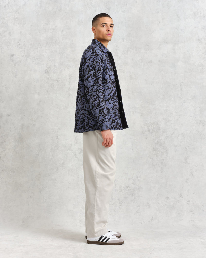 wax london Otto Overshirt Black/Blue Floral Quilt