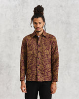 wax london Otto Overshirt Khaki/Burgundy Floral Quilt