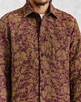 wax london Otto Overshirt Khaki/Burgundy Floral Quilt