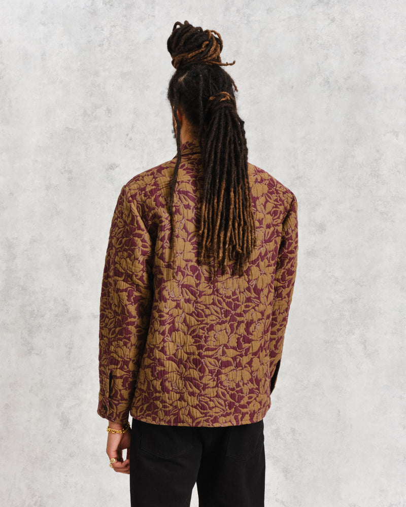 wax london Otto Overshirt Khaki/Burgundy Floral Quilt