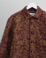 wax london Otto Overshirt Khaki/Burgundy Floral Quilt