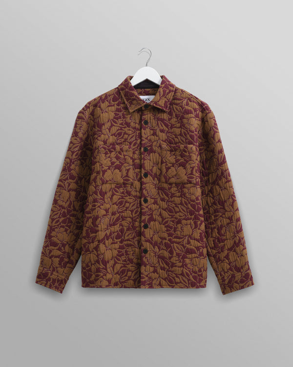 wax london Otto Overshirt Khaki/Burgundy Floral Quilt