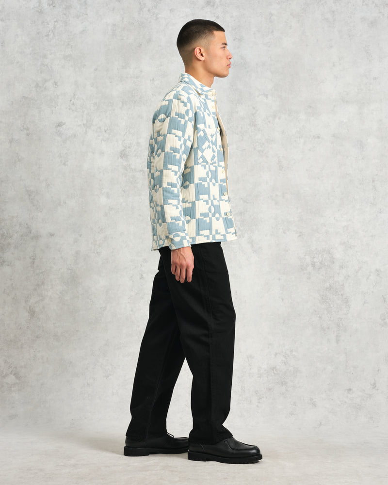 wax london Otto - Pale Blue And Ecru Jigsaw Jacquard Overshirt