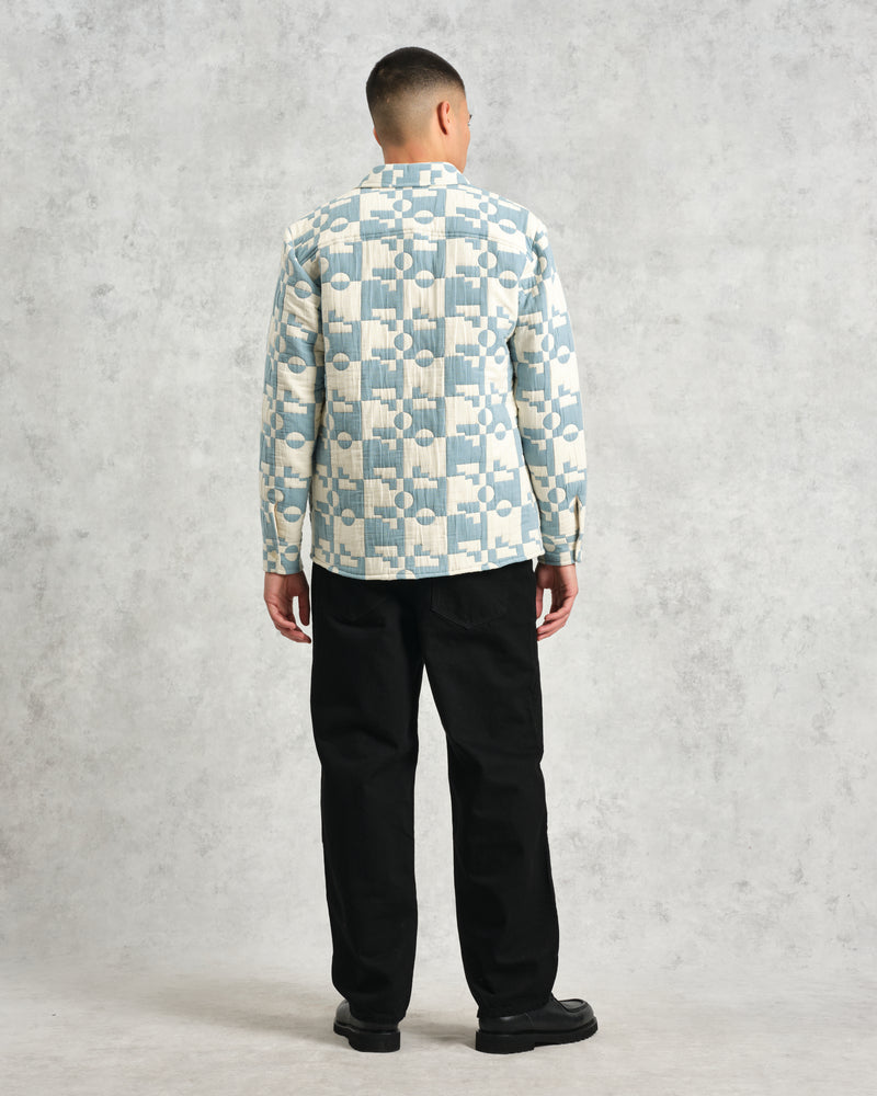 wax london Otto - Pale Blue And Ecru Jigsaw Jacquard Overshirt