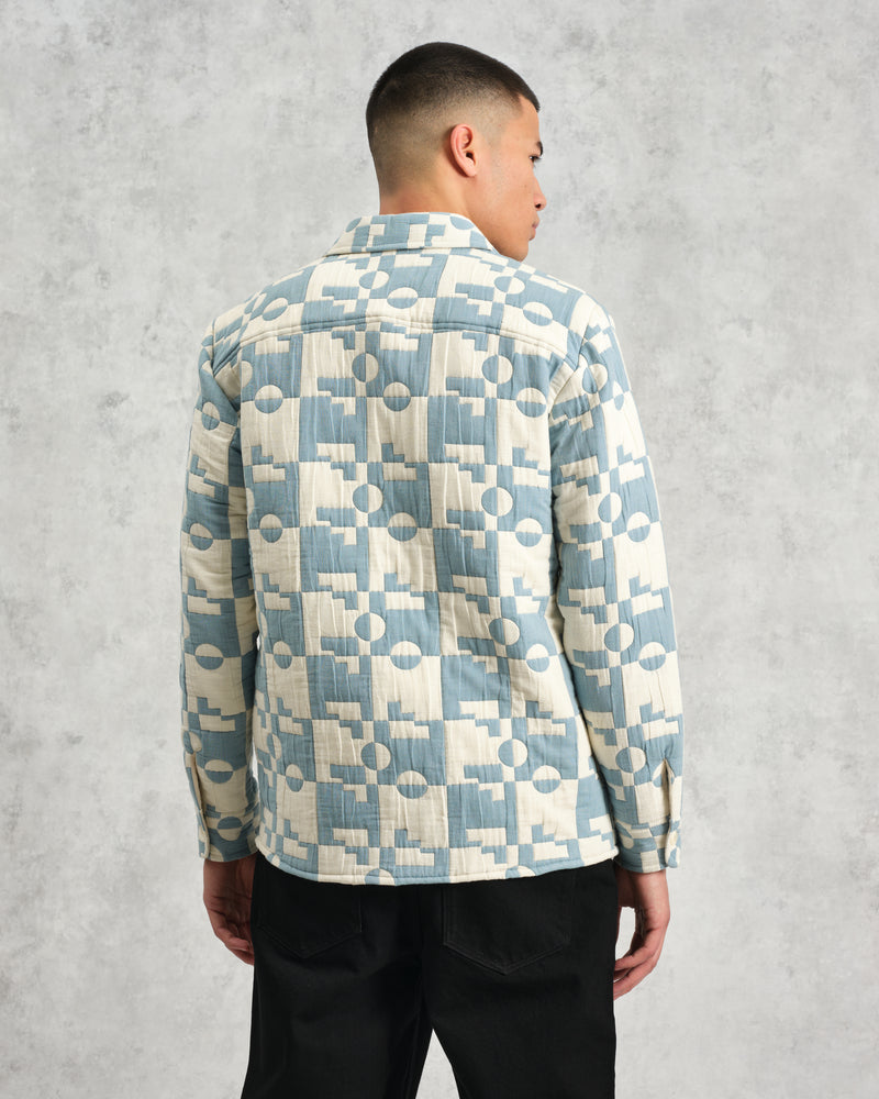 wax london Otto - Pale Blue And Ecru Jigsaw Jacquard Overshirt