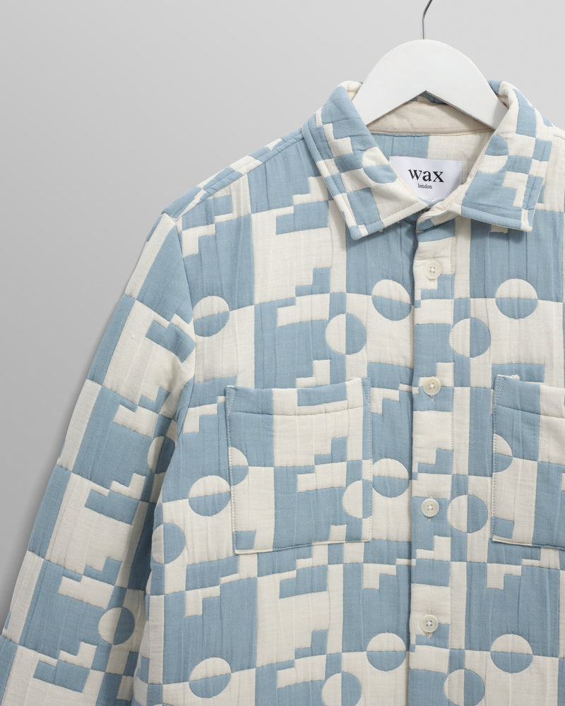 wax london Otto - Pale Blue And Ecru Jigsaw Jacquard Overshirt