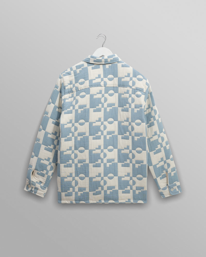 wax london Otto - Pale Blue And Ecru Jigsaw Jacquard Overshirt