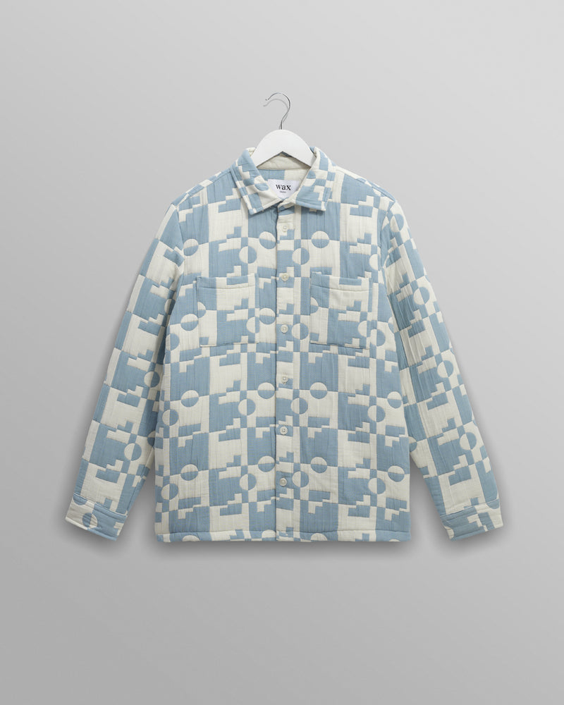 wax london Otto - Pale Blue And Ecru Jigsaw Jacquard Overshirt