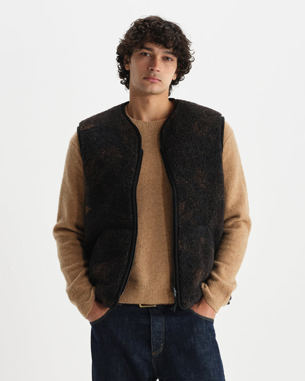 wax london men's Paragon - Black And Brown Reversible Paisley Borg Gilet