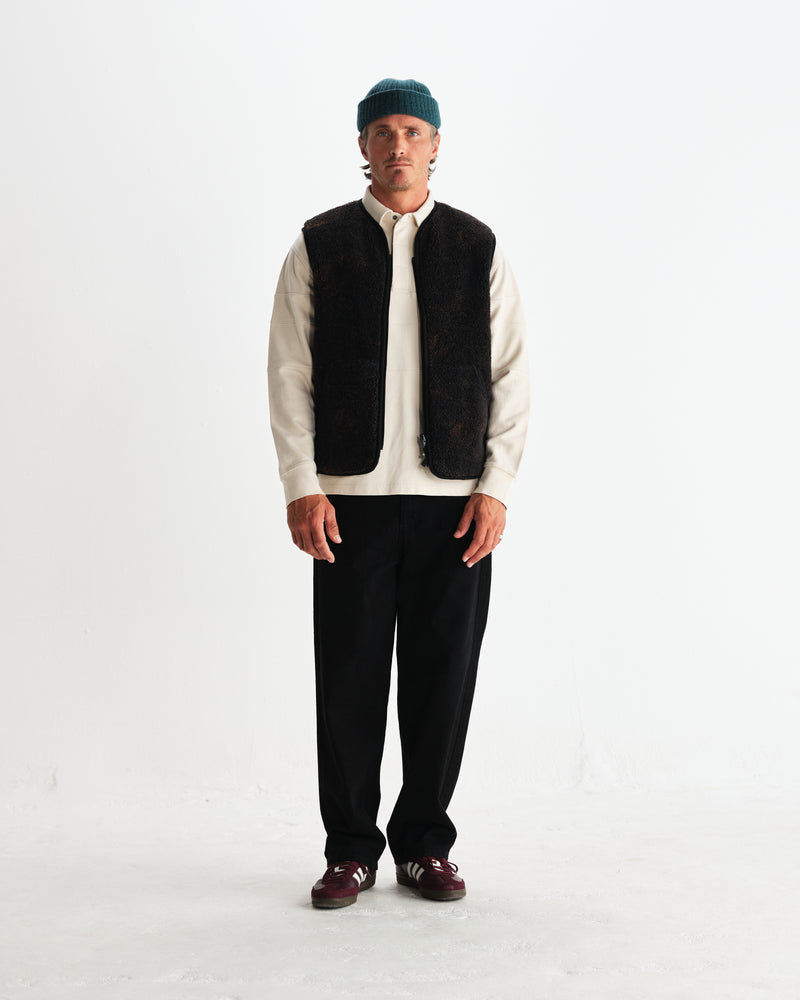 wax london men's Paragon - Black And Brown Reversible Paisley Borg Gilet