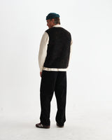 wax london men's Paragon - Black And Brown Reversible Paisley Borg Gilet