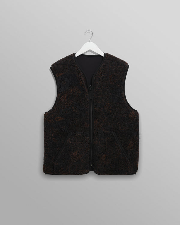 wax london men's Paragon - Black And Brown Reversible Paisley Borg Gilet