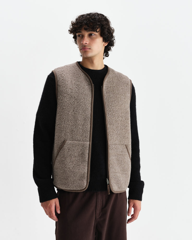 wax london men's Paragon - Natural Reversible Nylon And Wool Gilet