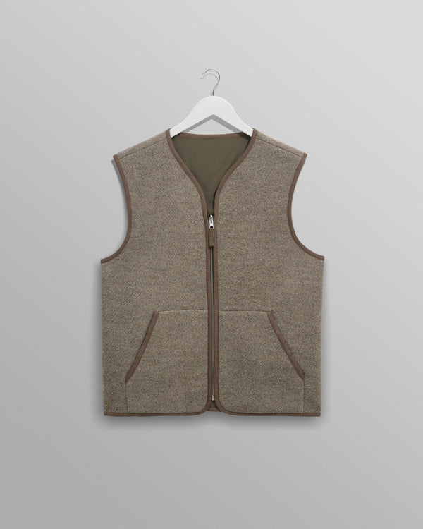 wax london men's Paragon - Natural Reversible Nylon And Wool Gilet