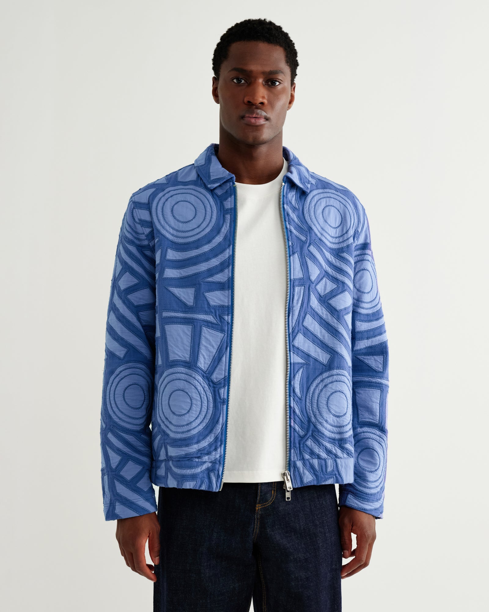 Men's Bright Blue Tonal Applique Jacket | Wax London