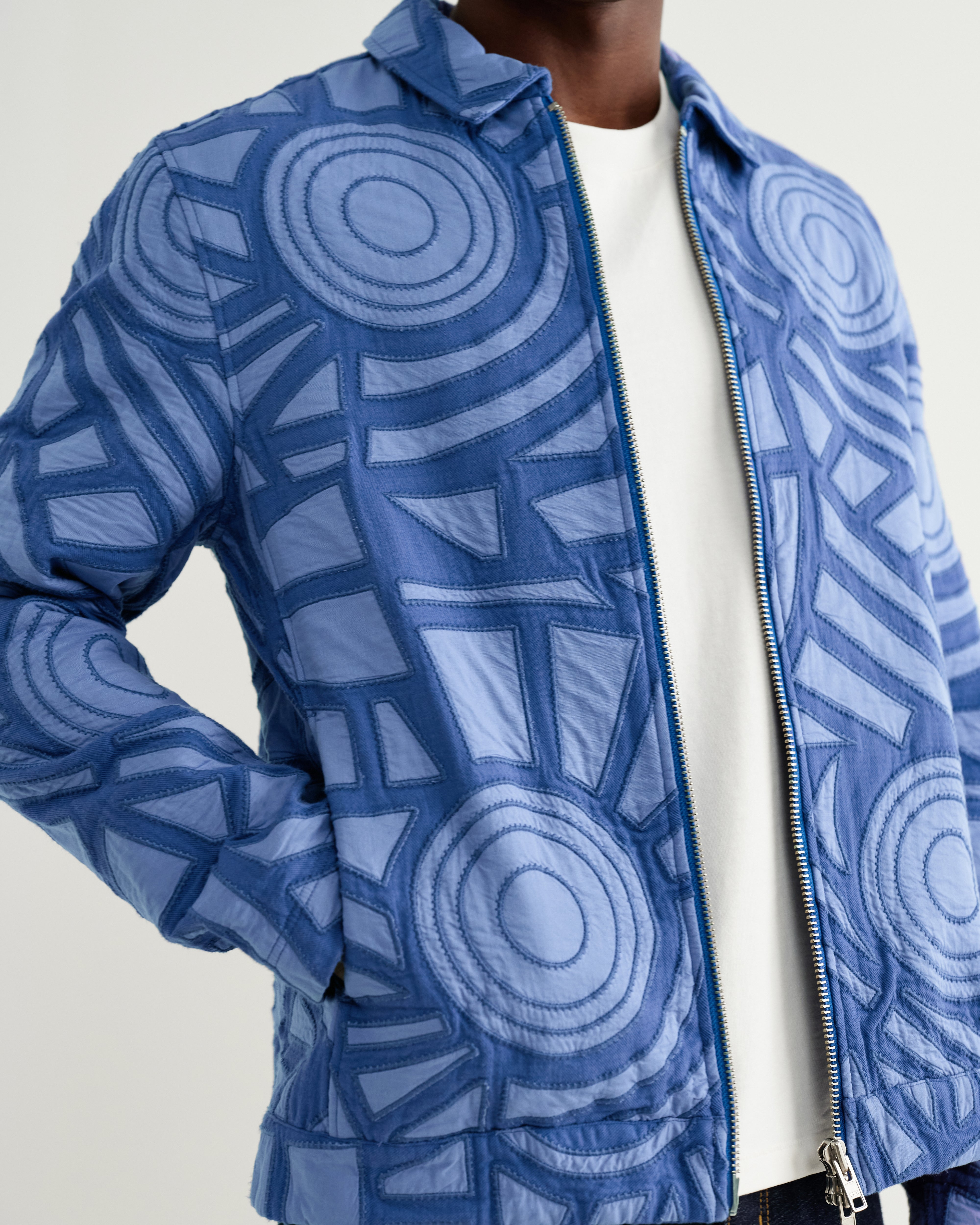 Men's Bright Blue Tonal Applique Jacket & Wax London