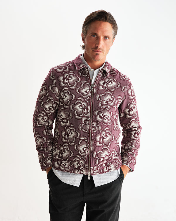 wax london men's Park - Burgundy And Ecru Floral Jacquard Jacket