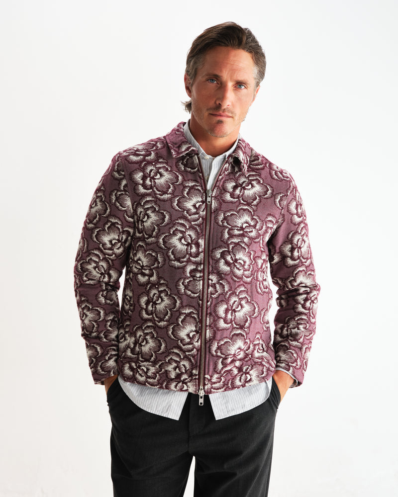 wax london men's Park - Burgundy And Ecru Floral Jacquard Jacket