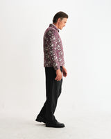 wax london men's Park - Burgundy And Ecru Floral Jacquard Jacket